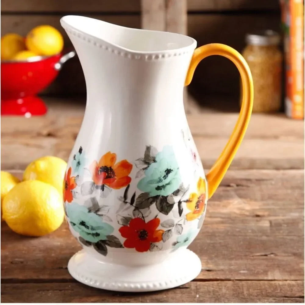 Pioneer Woman Pitcher Stoneware Flea Market Floral Footed 2 Quart